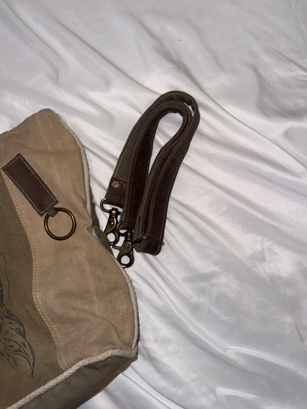 To the Moon and Back Recycled Tent Canvas Bag Brown/Tan - Picture 9 of 12